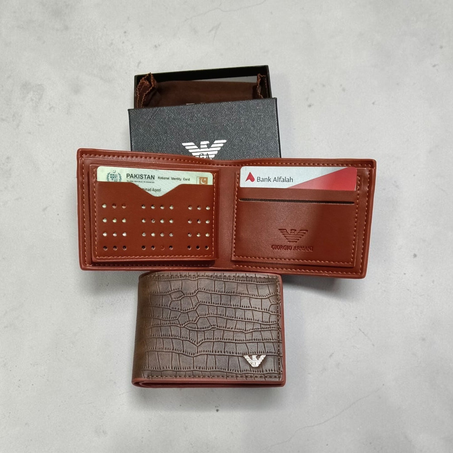 Emporio Armani Textured Bi-Fold Leather Wallet With Premium Box