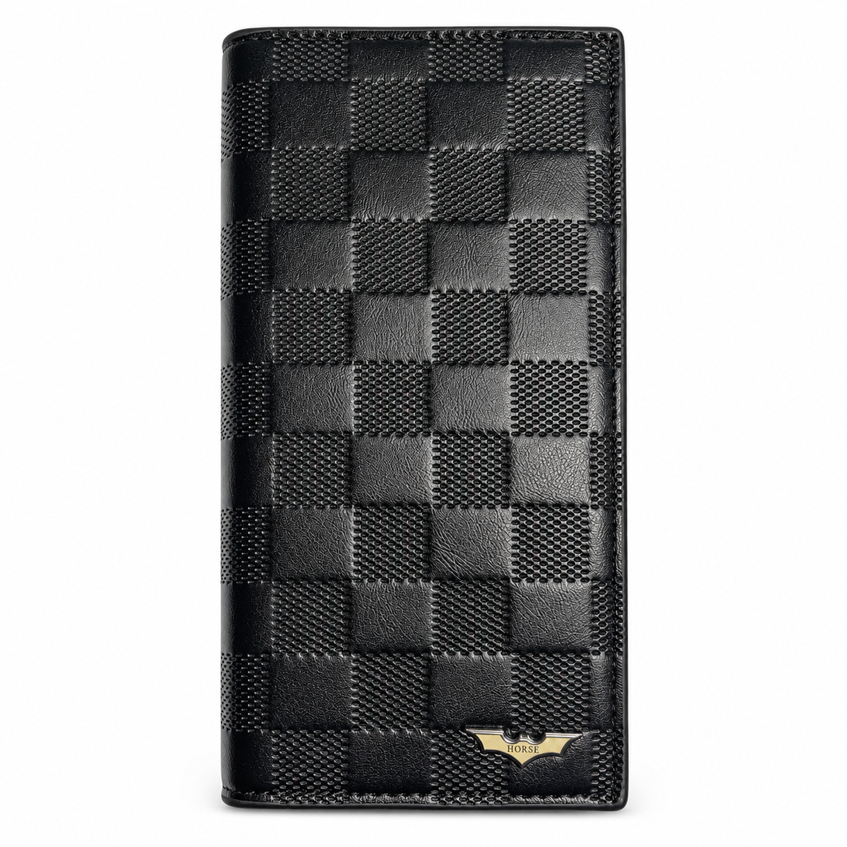 Premium Long Wallet for Men – Checkered Leather Design with Multiple Compartments