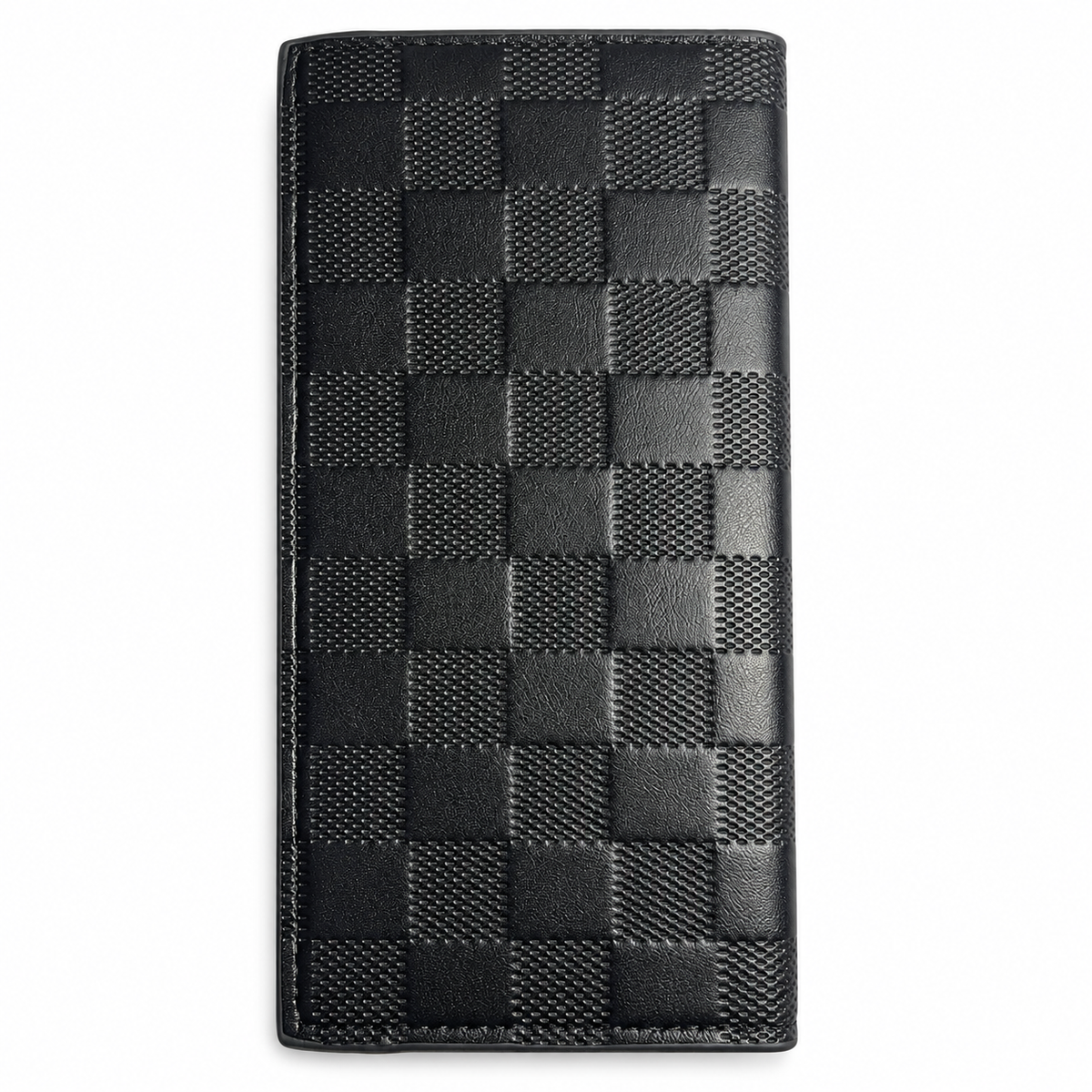 Premium Long Wallet for Men – Checkered Leather Design with Multiple Compartments