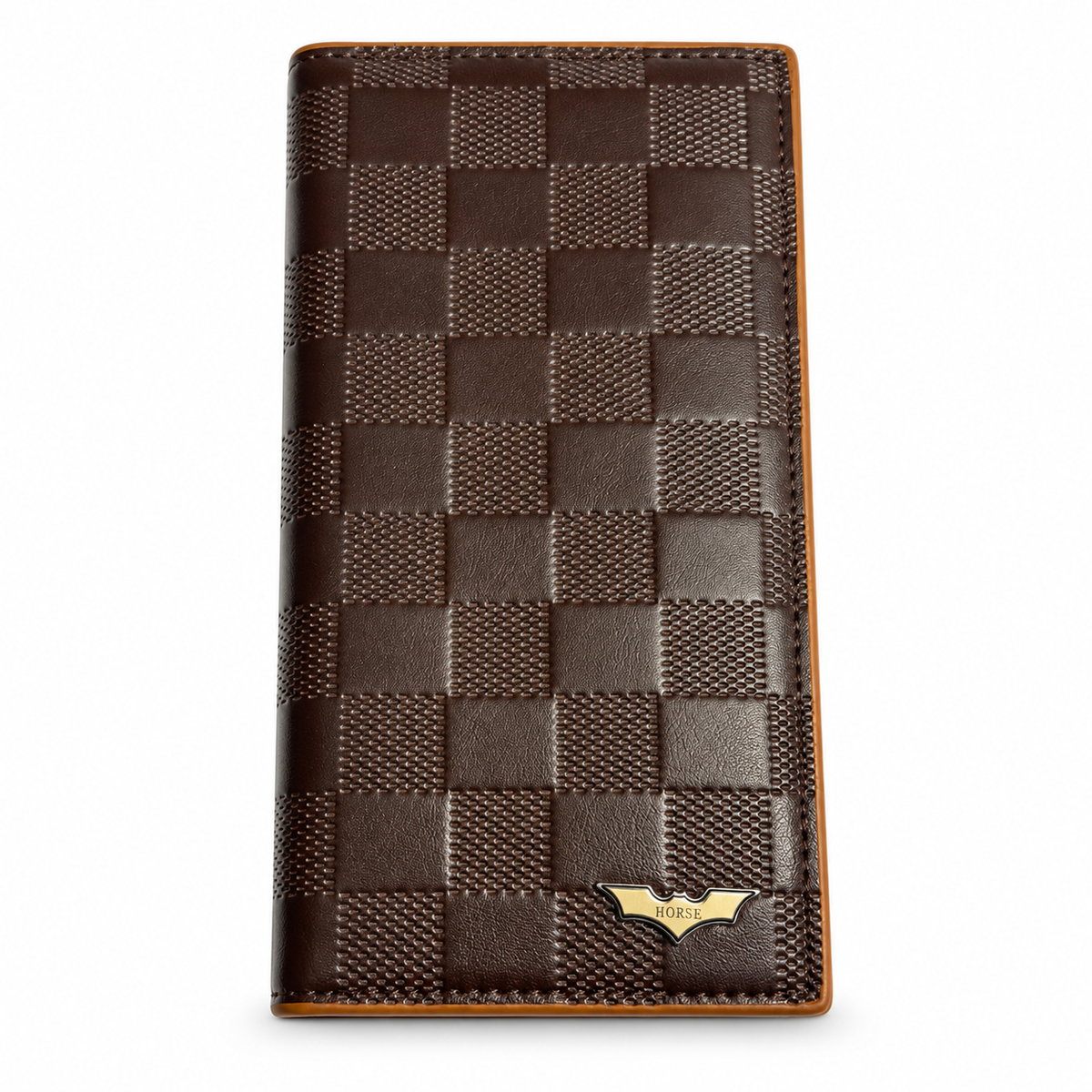 Premium Long Wallet for Men – Checkered Leather Design with Multiple Compartments