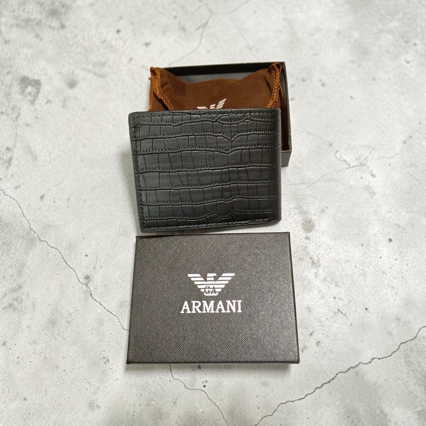 Emporio Armani Textured Bi-Fold Leather Wallet With Premium Box