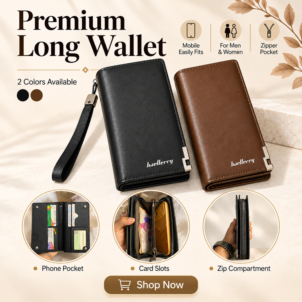 Balebaily Premium Long Leather Wallet for Men And Women – Multi-Slot Card Holder with Mobile & Zipper Pocket
