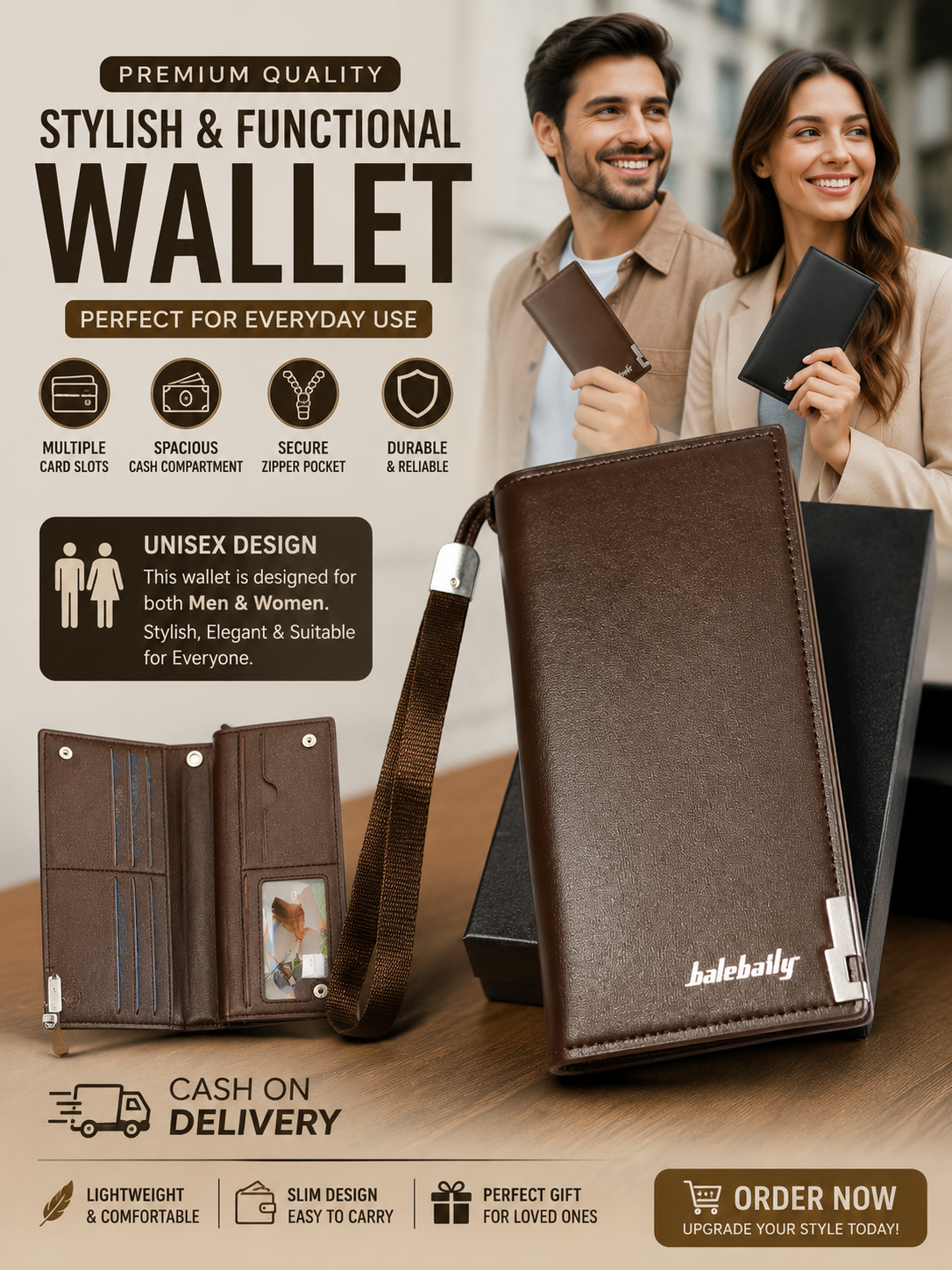 Balebaily Premium Long Leather Wallet for Men And Women – Multi-Slot Card Holder with Mobile & Zipper Pocket