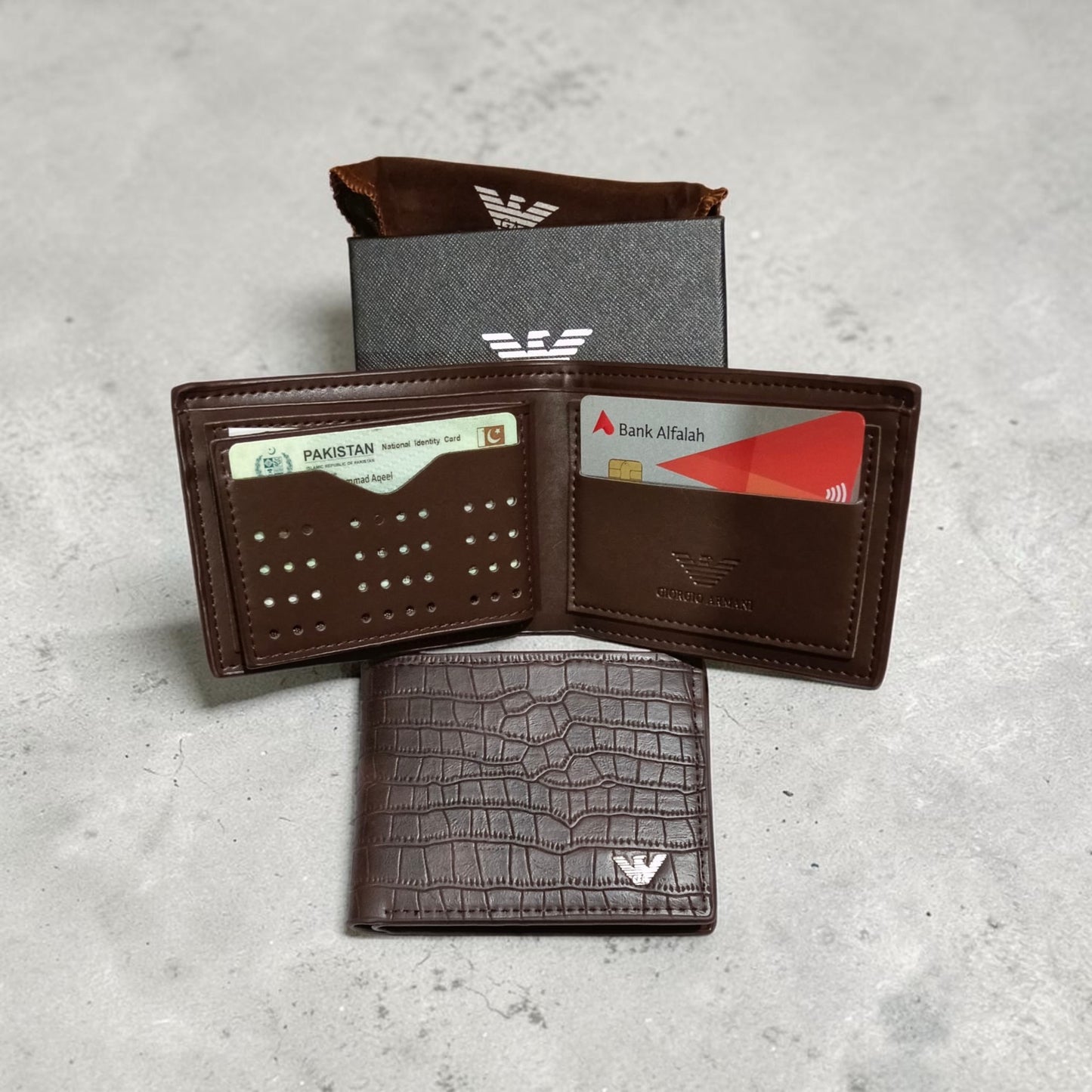 Emporio Armani Textured Bi-Fold Leather Wallet With Premium Box