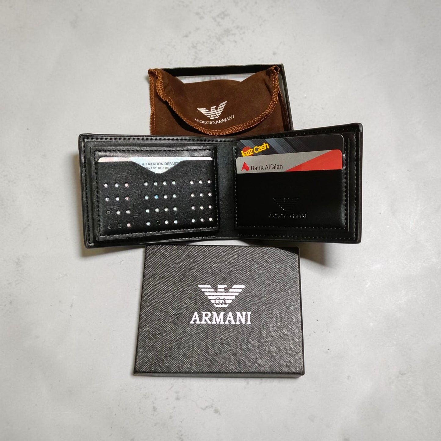 Emporio Armani Textured Bi-Fold Leather Wallet With Premium Box