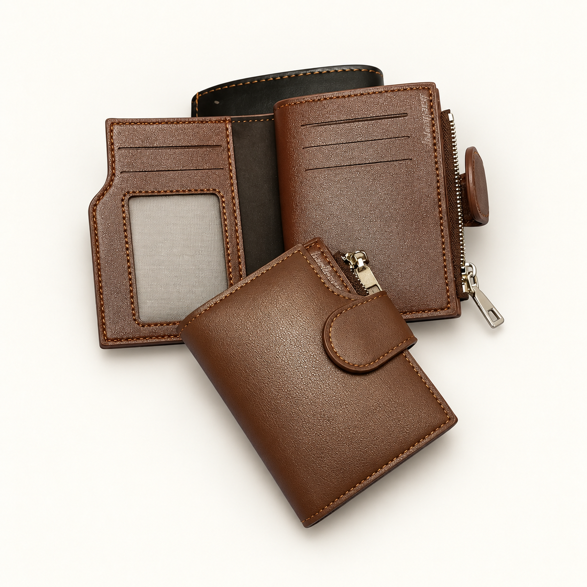 Men's Leather Wallet – Slim Bifold with Dual ID Windows & Coin Pocket