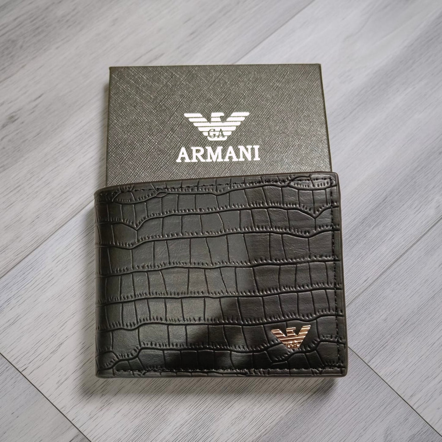 Emporio Armani Textured Bi-Fold Leather Wallet With Premium Box