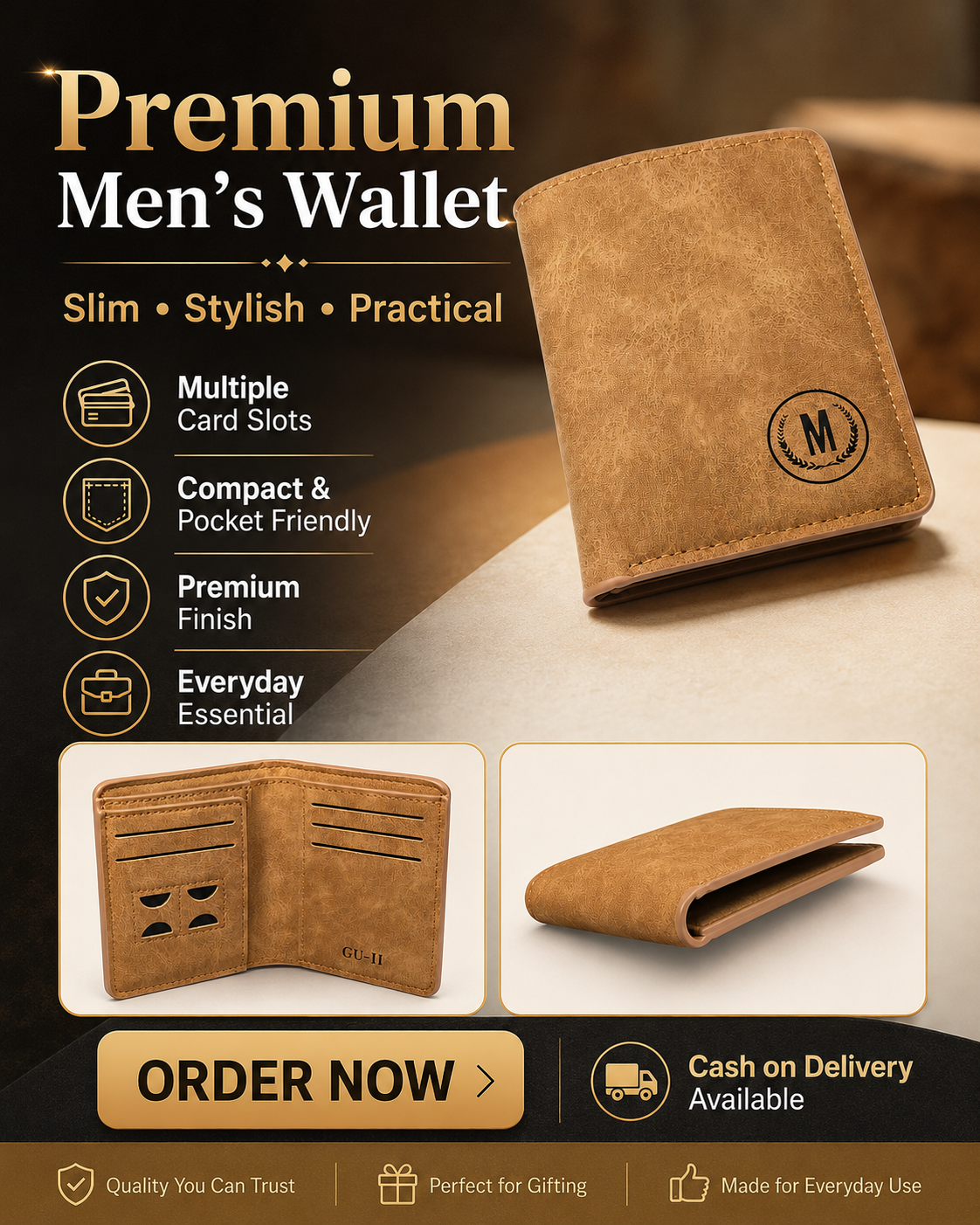 Slim Wallet for Men – Minimalist Bi-Fold Card Holder with Multi-Slots
