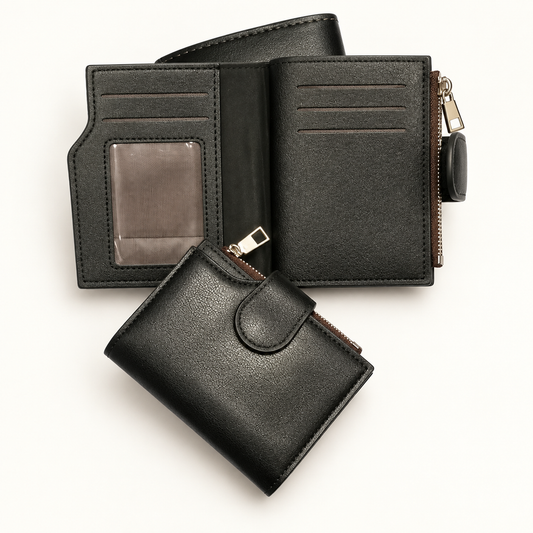 Men's Leather Wallet – Slim Bifold with Dual ID Windows & Coin Pocket
