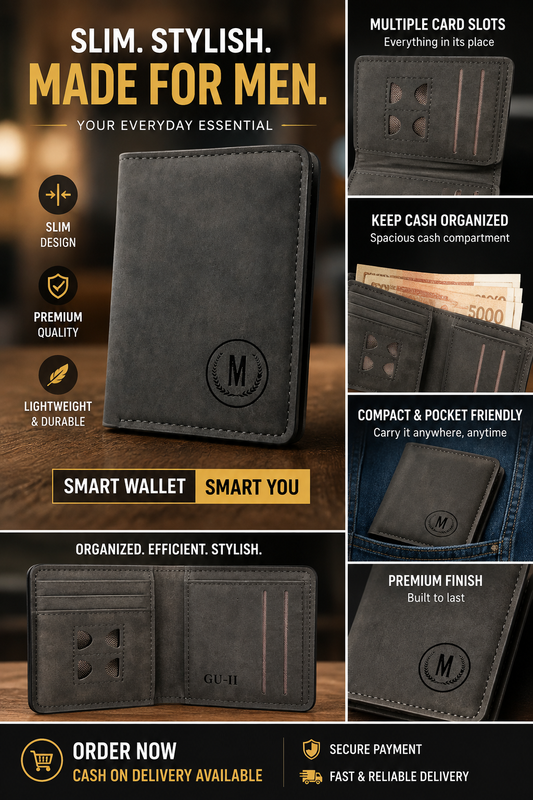 Slim Wallet for Men – Minimalist Bi-Fold Card Holder with Multi-Slots