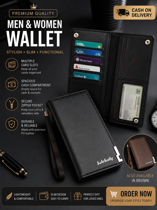 Balebaily Premium Long Leather Wallet for Men And Women – Multi-Slot Card Holder with Mobile & Zipper Pocket