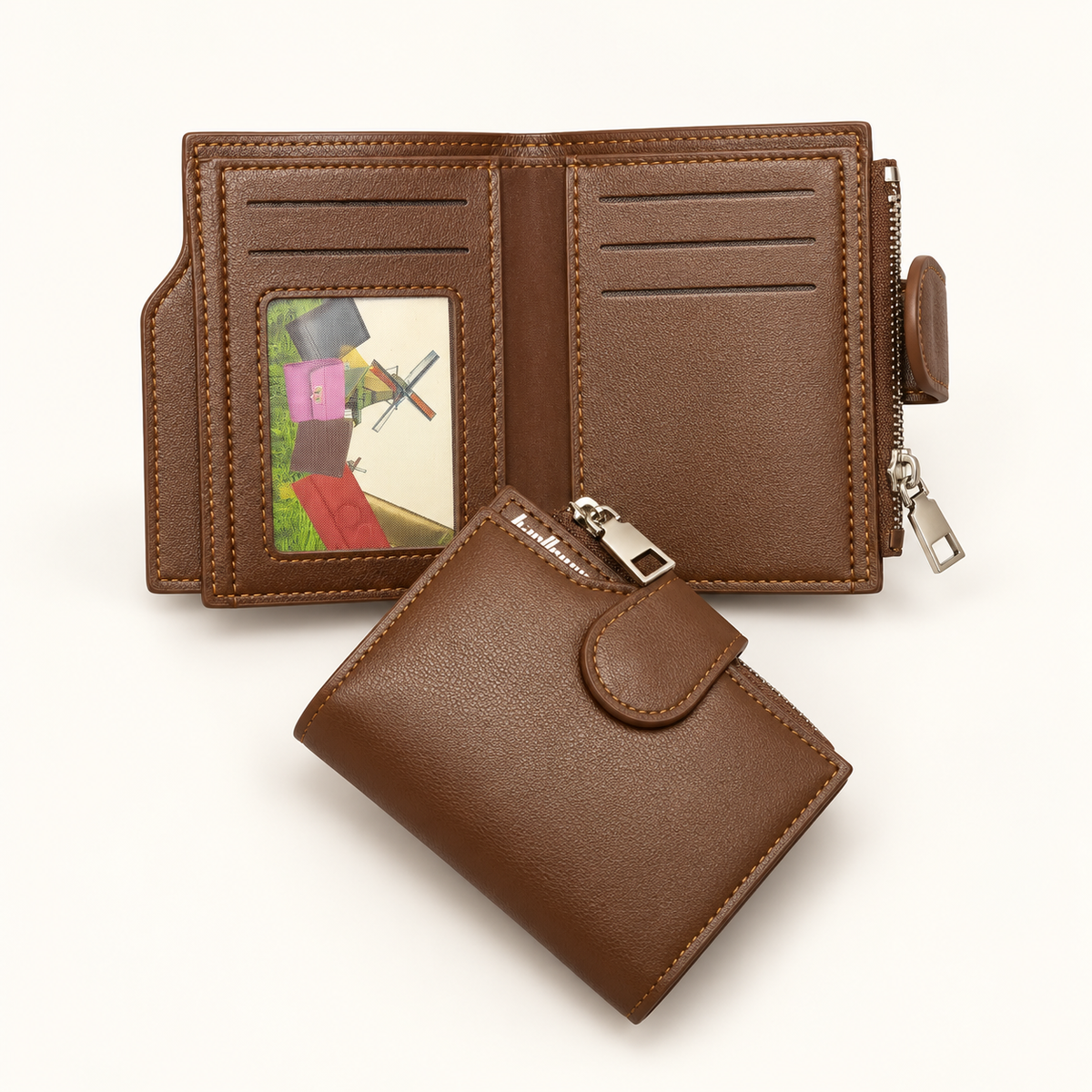 Men's Leather Wallet – Slim Bifold with Dual ID Windows & Coin Pocket